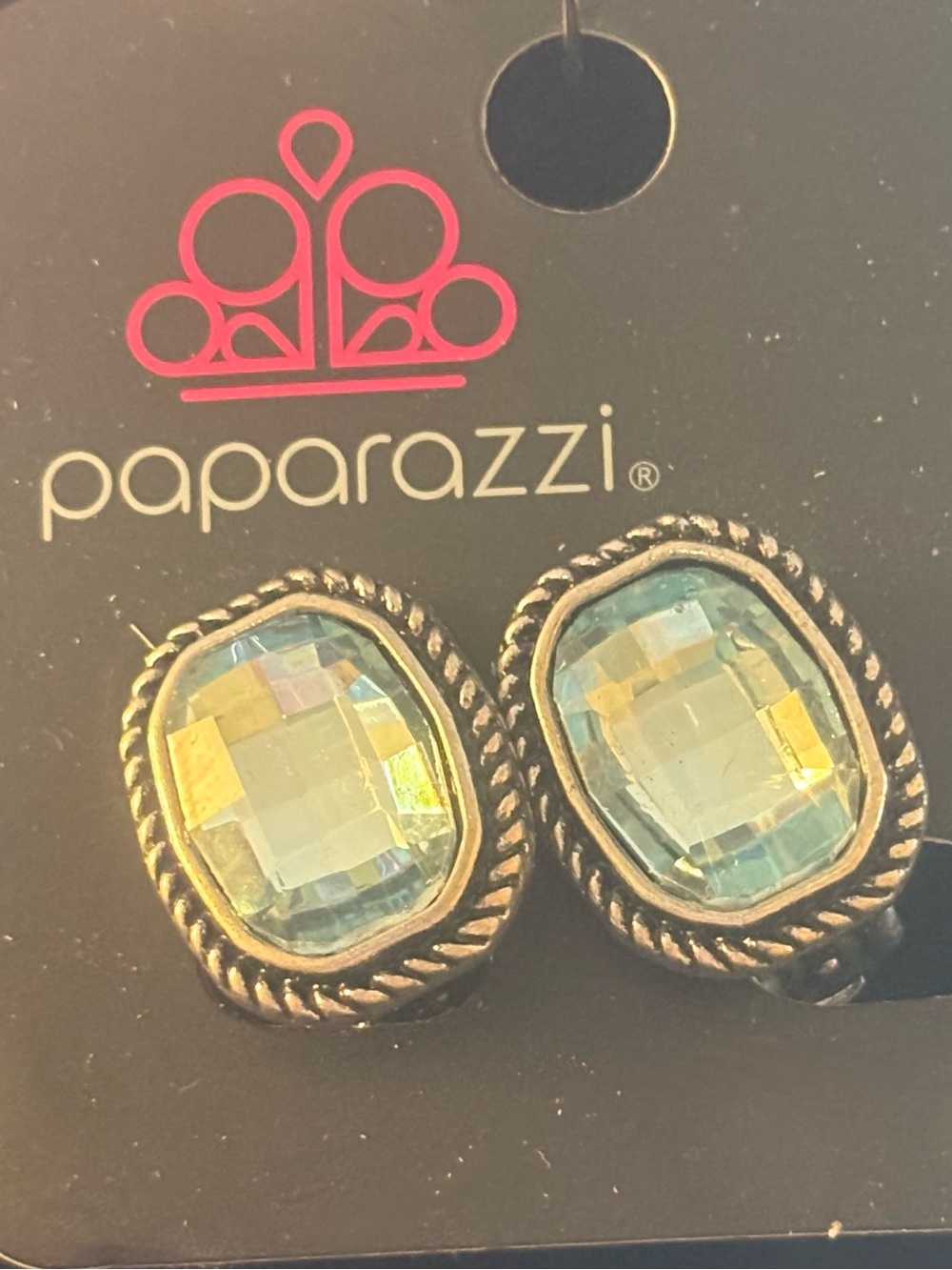 Paparazzi Iridescent Blue  Faceted Clasp back Earrings